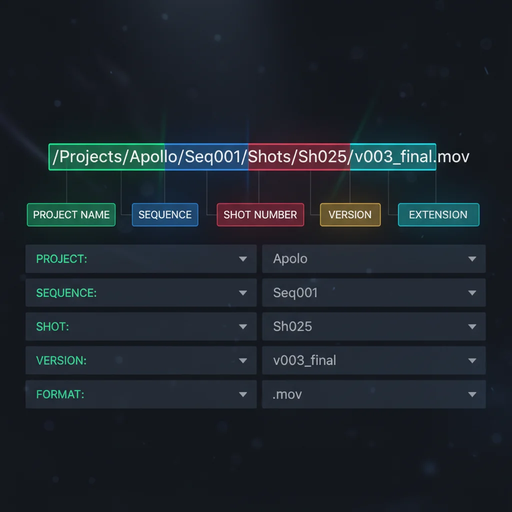 File path deconstruction showing segments being parsed into structured metadata fields