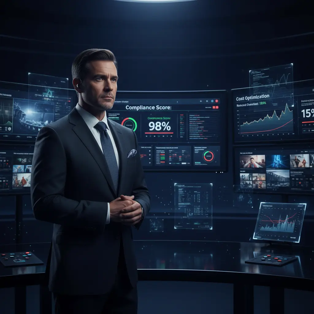 Studio executive overseeing production command center