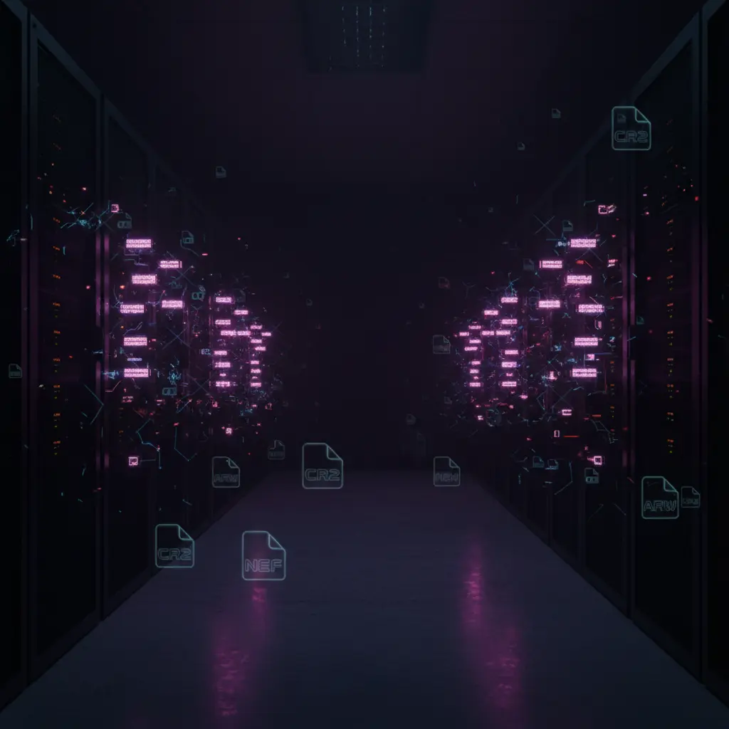 Invisible production files fading into darkness